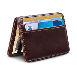 Hot Fashion Mini Mens Leather Magic Wallet Money Clips Small Purse Credit Card Case For Male Bank Receipt Cash Holder