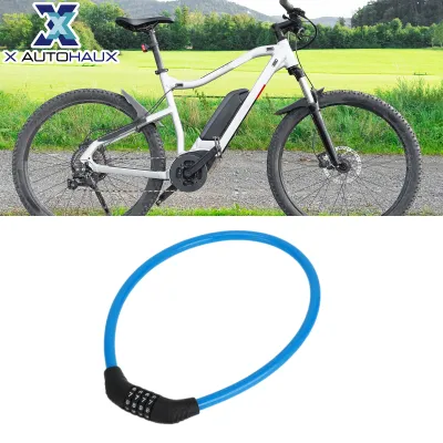 X AUTOHAUX Bicycle Lock / Security Cable Lock for Mountain Bike Road Bike / Resettable 4 Digit Combination Chain Bike Lock Steel Copper 64cm / 1 Pc Blue