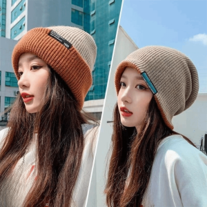 DUENDE Korean Style Knitted Hat Thickened Breathable Double-faced Hat Comfortable Polyester Warm Cold Hat Autumn