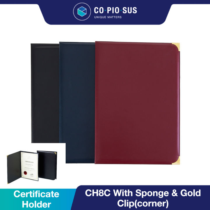 COPIOSUS (A4) PVC Certificate Holder CH8C With Sponge & Gold Clip