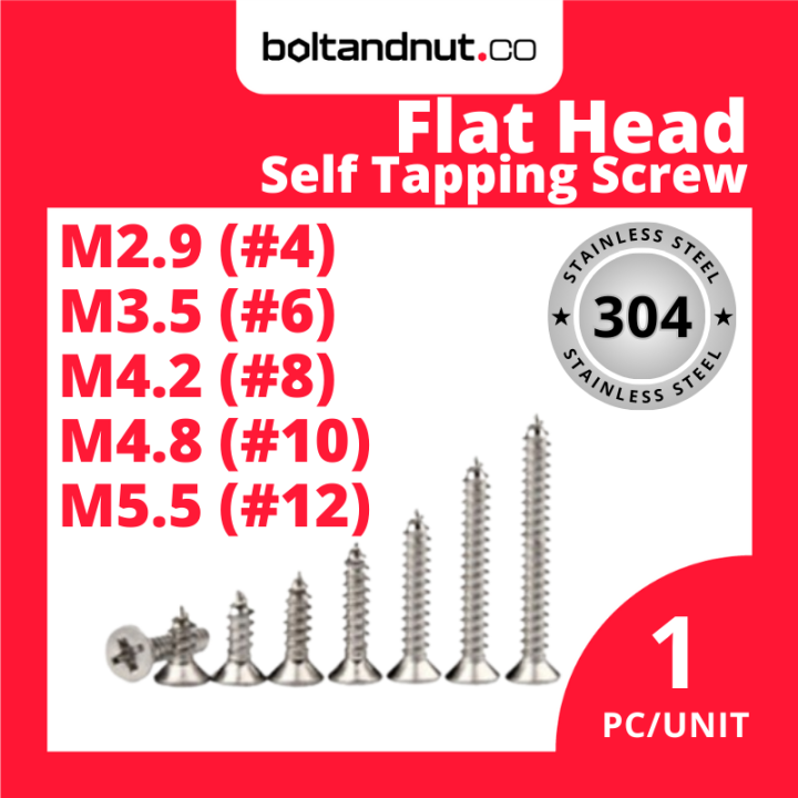 CSK Phillips Flat Head Self Tapping Screw | SUS 304 Stainless Steel Grade A2-70 | M2.9 M3.5 M4.2 M4.8 M5.5 | Skru Besi