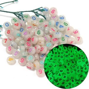 manik surat bercahaya abjad bahasa inggeris berbentuk hati akrilik Spacer manik untuk perhiasan membuat DIY gelang kalung manik-manik cahaya buatan tangan