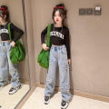 Rolanko Girls Jean Trousers Kids Wide Leg Baggy Denim Bottom Straight Pants Children Casual Clothes. 