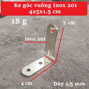 Ke góc vuông Inox 201 -4x5x1.5 cm - Lỗ 5mm - Dày 15mm - #vattuducduyen