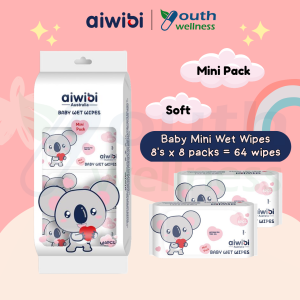 Aiwibi Mini Baby Wet Wipes with Tea Tree Oil (8s x 8 packs)