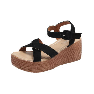 [Free Shipping] Solid-Color Thick-Soled Roman-Style Sandals For Women Featuring A Suede Finish New Summer Design Waterproof Platform And Available In Large Sizes With A Wedge Heel