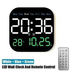 Digital Wall Clocks Temperature Date Week Dispaly Electronic Table Clock 12/24H Wall-mounted Table Standing Dual-Use LED Alarm Clock Remote Control