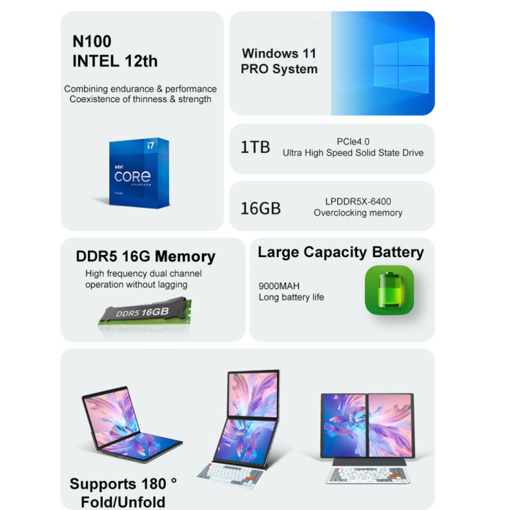 [Coffee Fish] 13inch Pocket Laptop Intel N100 Dual Touch Screen Laptop ...