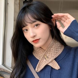 THANKSKY Màu sắc đồng nhất Áo giữ ấm cổ chéo Chống gió Dày hơn Khăn quàng cổ mùa đông cho phụ nữ Phong cách retro Phong cách Hàn Quốc Khăn len đan Phụ kiện thời trang