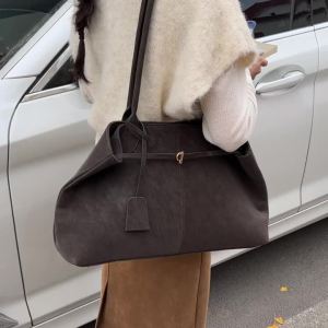 Womens PU Leather Tote Bag Buckle Decor Large Capacity Casual Daily Shoulder Crossbody Bags Solid Color Simple Handbag 20262026