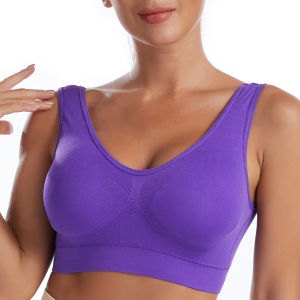 Buzesty Seamless Sports Bra Wirefree Comfort Yoga Bra Low-Impact Activity Sleep Bras with Removable Pads for Women