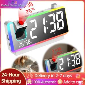 【Outlet】 Projection Alarm Clock Large LED Display RGB Night Light LED Mirror for Hearing Impaired & Deaf People