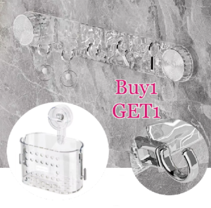 (Buy1 Get1) 5Hooks Punch-free Suction Cup Hooks Bathroom Wall Mounted Towel Hanger Multi-function Adjustable Hook Home Organizer