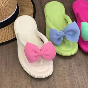 WomenS Soft-Soled Slippers For Outdoor Wear 2026 Summer New Style Cute Bowknot Sweet Thick-Soled Beach Flip-Flops