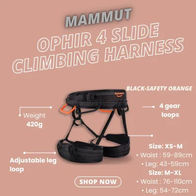 Mammut Ophir 4 Slide Climbing Harness (Black-Safety Orange)(UNISEX)