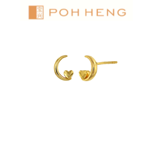 Poh Heng Jewellery 24K Arc of Heart Earrings in Yellow Gold [Price By Weight]
