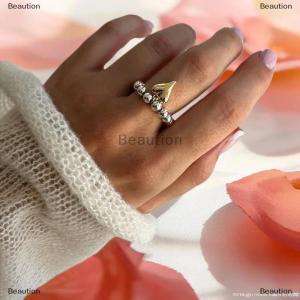 [COD] Beaution Elegant Metal Heart Elastic Rope String CCB Round Bead Ring Gold Heart Pendant European And American Adjustable Ring
