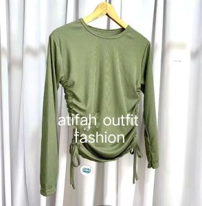 Blouse Crop Rib Knit Polos dengan Kerah Bulat dan Lengan Panjang - Atifa Outfit Fashion
