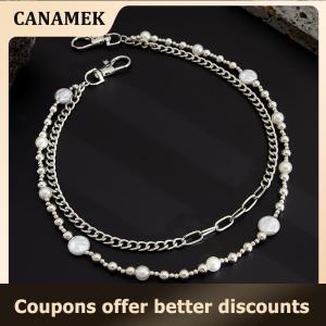 【 CANAMEK 】 Exquisite Luxury Cross Pendant Imitation Pearl Pants Chain For Men Punk Trousers Chain Hip Hop Jeans Chain Clothing Accessories