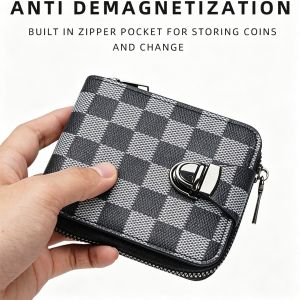 #FS-181 PU Leather Card Holder Short Bifold Zipper Wallet With Button Lock