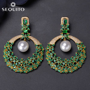 Sepj อินเดียหรูหราชุบทอง CZ วงกลมขนาดใหญ่รอบวางหูที่มีสีเทามุกผู้หญิงชี้แจงกลวงต่างหูสำหรับโบฮีเมียนเครื่องแต่งกายเครื่องประดับ SE184