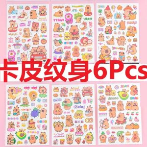 6Pcs/Lot Anime Cartoon Capybara Fake Tattoo Sticker Temporary Tattoos Waterproof Tatto Art Tatoo Hand Arm For Child Boy Girl Kids gift