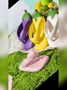 [Free Shipping] Candy-Colored Eggplant Flip-Flops For Women Casual And Cute With Soft Soles Non-Slip Suitable For Outdoor Wear Beach Sandals And Thick-Soled Slippers