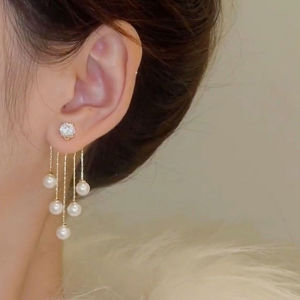 Christmas gift 【AYLMER】 S925 needle Temperament Tassel Long Trendy Fashion Design Full of Rhinestone Earrings Party Jewelry Exquisite Gifts