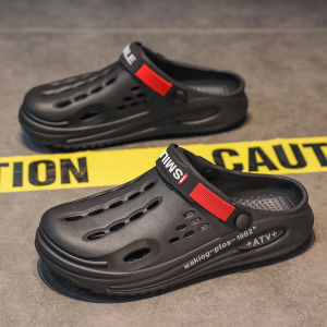 รองเท้าลำลองผู้ชาย - รองเท้าแตะสวมง่ายสำหรับฤดูร้อน พื้นหนา หัวรองเท้าทรงกลม ลวดลายเรียบง่าย ระบายอากาศได้ดี วัสดุ EVA