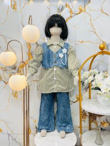 SETELAN NAVINA SALUR ROMPI JEANS MIX BUNGA ANAK PEREMPUAN USIA 3 -12 TAHUN / SET KATUN SALUR PREMIUM CELANA JEANS ANAK CEWEK