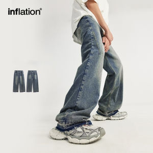 INFLATION Brand Mens Youth Fleece Washed Wide Leg Jeans 2025 Spring/Summer New Product Trendy Brand Street Loose Mens Straight leg Pants