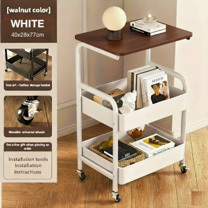 3 Tier Modern Design Rolling Storage Cart Trolley with Wooden Top - Kitchen Storage Rack