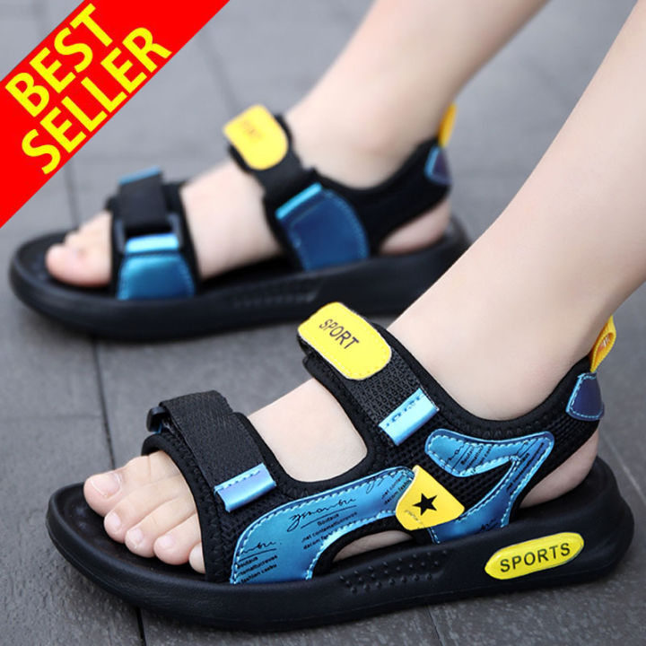 Ready Stock sandals indoor 5 to 6, 7, 8, 9, 10, 11, 12, 13, 14, 15-16, outdoor non slip beach shoes for boys aged 5, casual children, Spider Man gasoline knit sports shoes, size