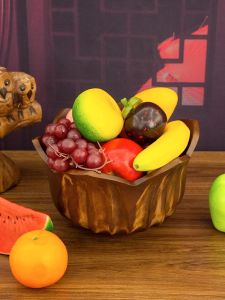 ถาดไม้มะม่วง ถาดไม้เนื้อแข็ง ถาดแกะสลักลายดอกไม้ ถาดใส่ของทรงใบบอน ถาดขุดลายใบไม้  ประดับโต๊ะโรงแรมห้องนั่งเล่น