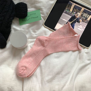 ⚡Amandad Stores⚡ถุงเท้าหยิกสำหรับผู้หญิงถุงเท้าน่องกลางแนวโน้มฤดูใบไม้ผลิและฤดูร้อนถุงเท้าผ้าฝ้ายใหม่ถุงน่องระบายอากาศแบบบางของญี่ปุ่น