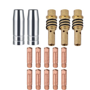 15Pcs 15AK Welding Torch Consumables 0.6mm 0.8mm 1.0mm 1.2mm MIG Torch Gas Nozzle Tip Holder of 15AK MIG MAG Welding Torch Copper Protective Shield