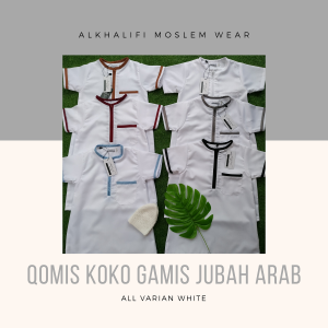 Alkhalifi Moslem Wear - Gamis Jubah Arab Anak Bayi Balita Koko Gamis Pesantren Pengajian Lebaran Aqiqah Series Lengan Pendek AN NABAWI Warna Putih List Hitam