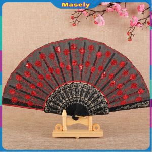Masely Folding Fans for Women Colorful Embroidered Flower Design Summer Party Wedding Gifts Souvenir