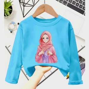Atasan Kaos Anak Perempuan Lengan Panjang Motif HIJAB Untuk Usia 1-12 Thn