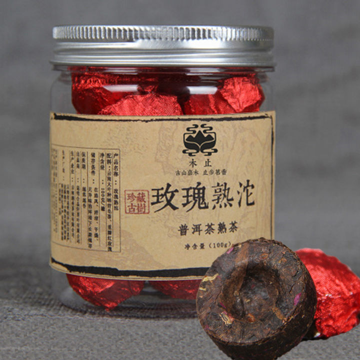 Yunnan Rose Puerh tea 100g canned Rose Puer small Tuocha Pu er ripe tea ...