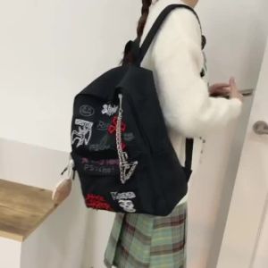 Homemade Wine Red Rock Punk Y2K Student Large Capacity Classroom Backpack Women Backpack Leisure Mens Bag