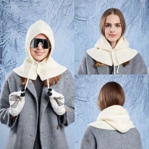 BAIXL All-in-one Balaclava Winter Warm Hat Woolen Cold-proof Knitted Gloves Simple Casual Winter Warm Set Men and Women