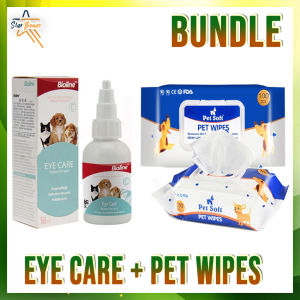 (BUNDLE) Bioline Eye Care Drops Balsam for Eyes Dog Eye Cleaner 50ml with Bioline Pet Soft Pet Wipes with 100sheets