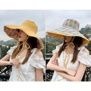 SUN ME Double-sided Fisherman Hat Elegance Foldable Sun Protection Hats Simple Korean Style Summer Wide Brim Sunhat For Ladies Girl