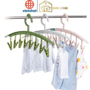 Thanh móc áo 8 kẹp HOKORI nhựa VIỆT NHẬT cao cấp - Phơi tất vớ quần áo bé đồ lót khăn - 2821-1