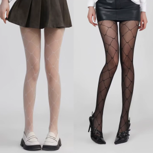 Women Japanese Style Argyle Bowknot Patterned Pantyhose Stockings Aesthetic Sheer Silk Tights Summer Leggings Hosiery