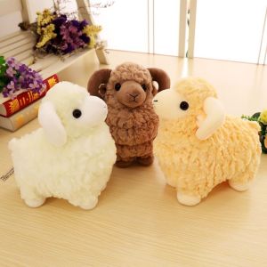 BEIBEI PP Cotton Baby Goat Plush Doll Big Horns 25/35cm Sheep Plush Toys Simulation Doll Fluffy Baby Goat Keychain Kids Gift