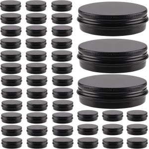 48 Pcs Aluminum Round Cans with Lid 2 Oz Metal Tins Food Candle Containers with Screw Tops for Crafts Food Storage DIY (Silver)