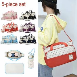 SHEBE668 5Pcs/Set Multifunctional Baby Bag for Mom Large Capacity Changing Pad Newborn Accessories Bag Crossbody Bag Fashion Travel Stroller Organizer for Mummy Maternity