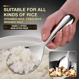 Stainless Steel Rice Spoon Non-Stick Anti Lekat for Rice Cooker Long Handle Thickened Serving Spoon